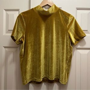 Madewell Gold Velvet Mock Neck Top / Holiday Party / NYE
